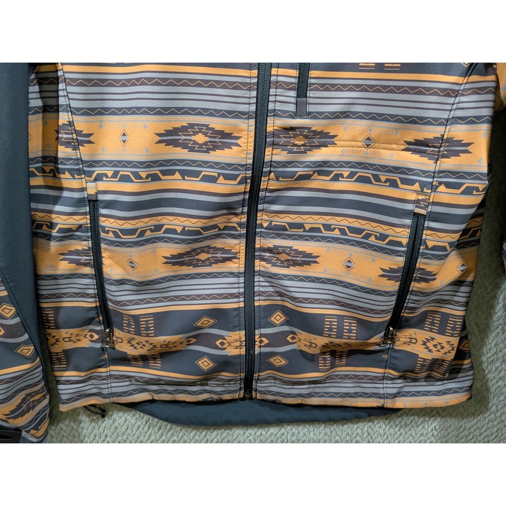 Cinch Mens Bonded Softshell Jacket XL Orange Grey Aztec Southwestern Full Zip - Picture 4 of 12
